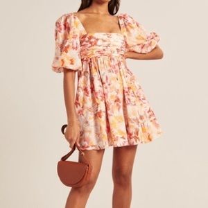 Abercrombie & Fitch Ruched Bodice Puff Sleeve Mini Dress
